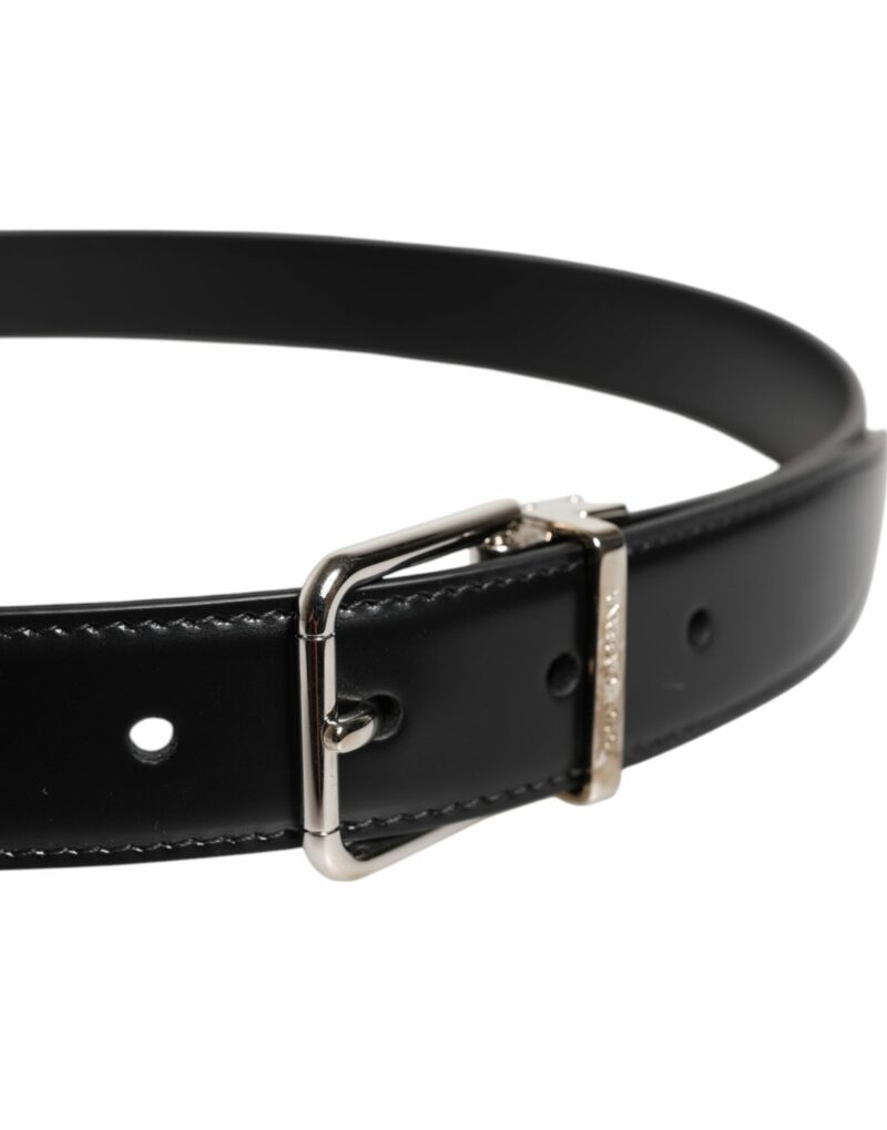 Dolce & Gabbana Black Calf Leather Silver Metal Buckle Belt - Image 4