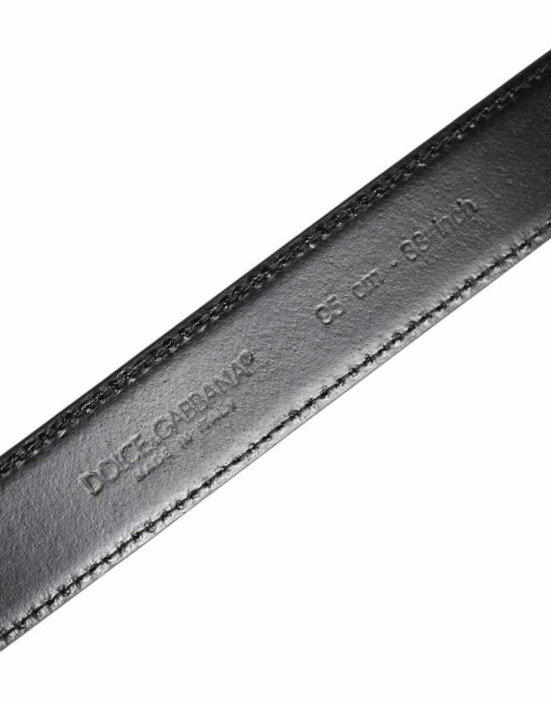Dolce & Gabbana Black Calf Leather Silver Metal Buckle Belt - Image 5