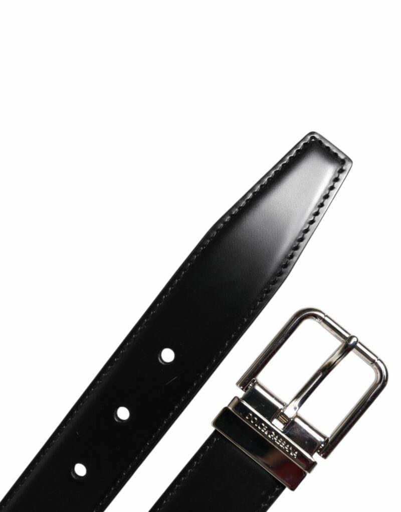 Dolce & Gabbana Black Calf Leather Silver Metal Buckle Belt - Image 6