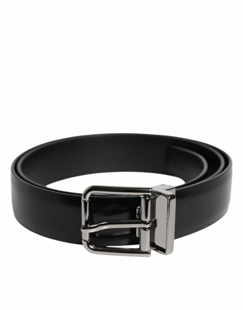 Dolce & Gabbana Black Shiny Leather Silver Metal Buckle Belt - Image 2