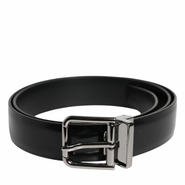 Dolce & Gabbana Black Shiny Leather Silver Metal Buckle Belt