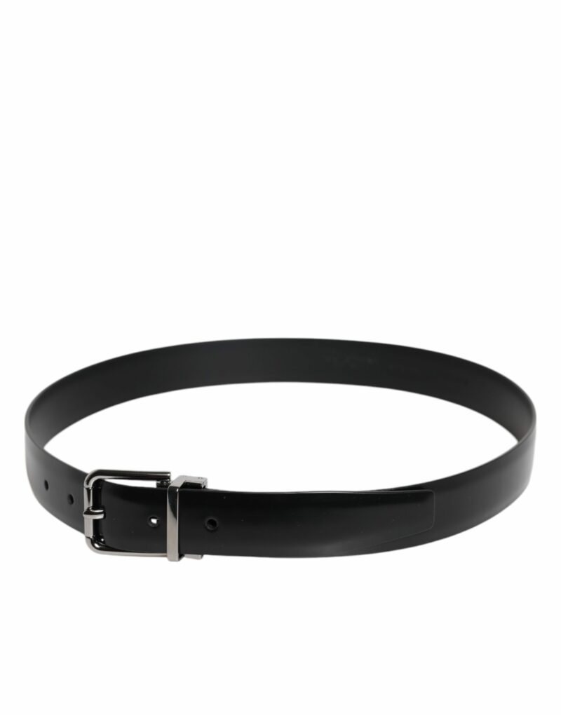Dolce & Gabbana Black Shiny Leather Silver Metal Buckle Belt - Image 4