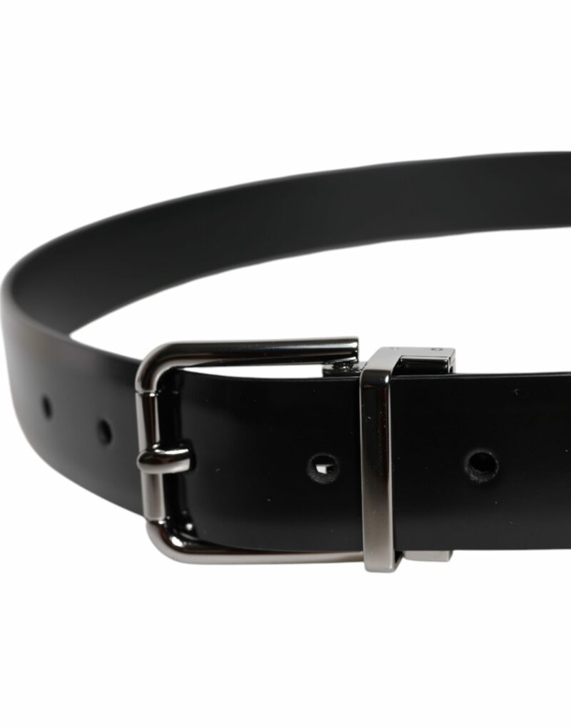 Dolce & Gabbana Black Shiny Leather Silver Metal Buckle Belt - Image 5