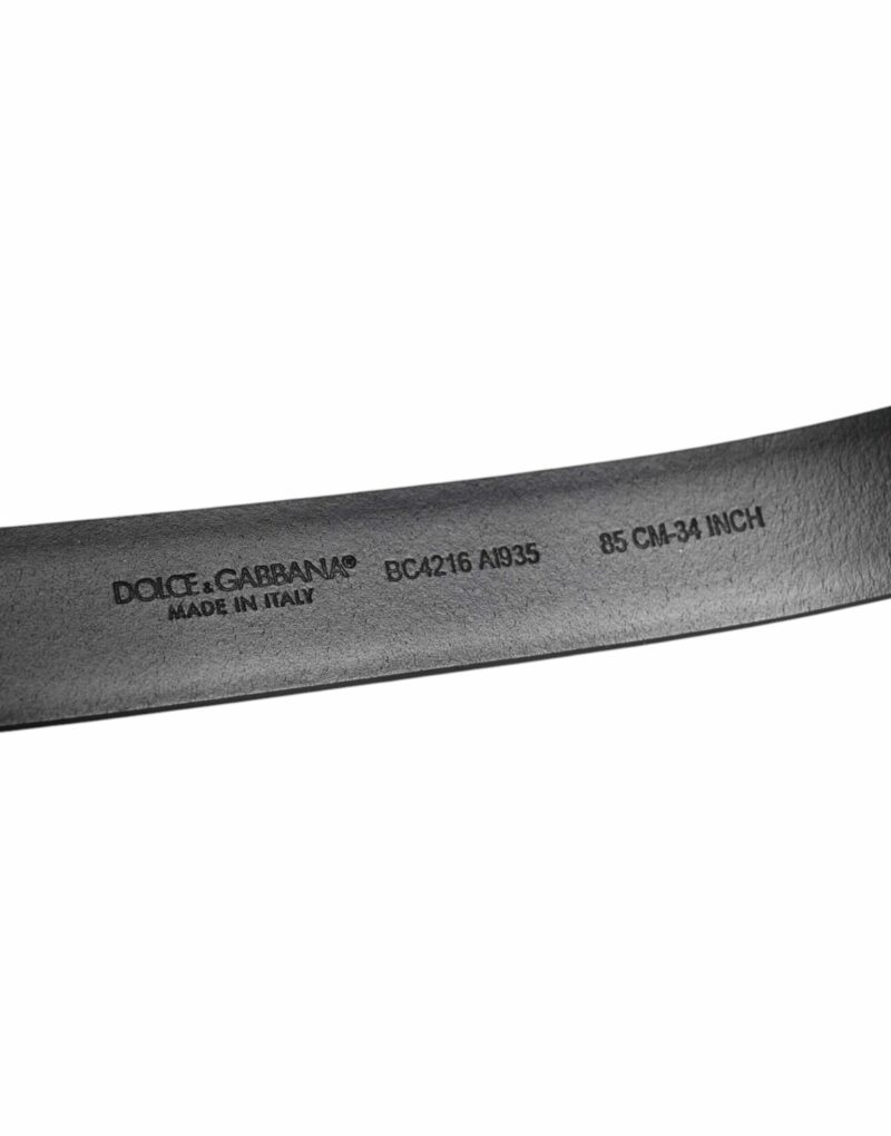 Dolce & Gabbana Black Shiny Leather Silver Metal Buckle Belt - Image 6