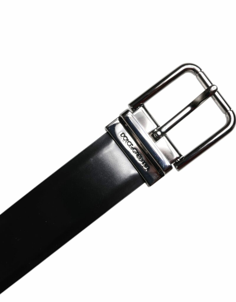 Dolce & Gabbana Black Shiny Leather Silver Metal Buckle Belt - Image 7