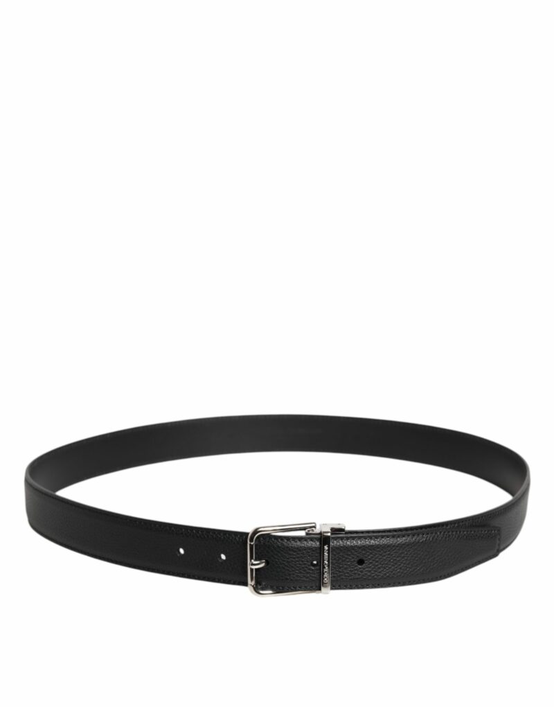 Dolce & Gabbana Black Leather Silver Metal Buckle Belt - Image 3