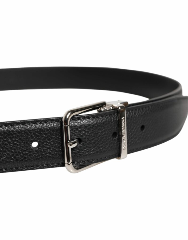 Dolce & Gabbana Black Leather Silver Metal Buckle Belt - Image 4