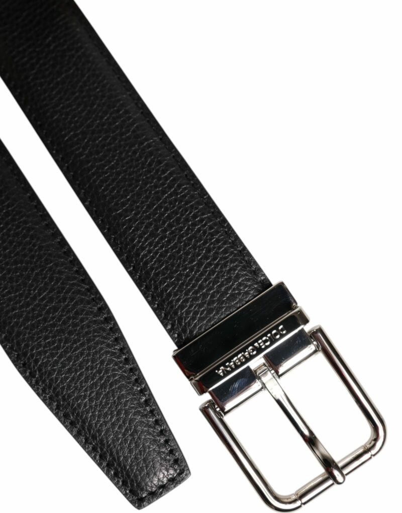 Dolce & Gabbana Black Leather Silver Metal Buckle Belt - Image 6