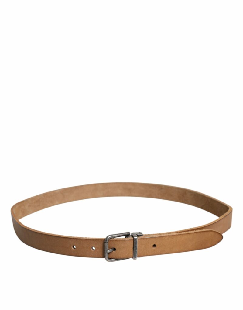 Dolce & Gabbana Brown Leather Silver Tone Metal Buckle Belt - Image 3