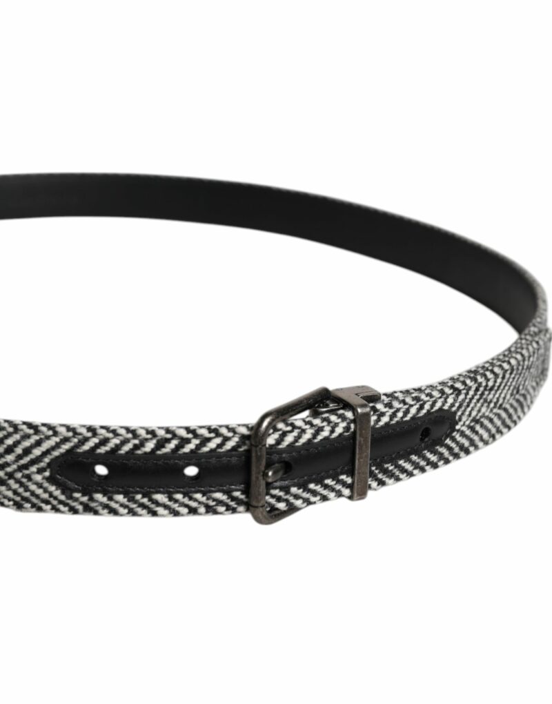 Dolce & Gabbana Black White Silver Tone Metal Buckle Belt - Image 4