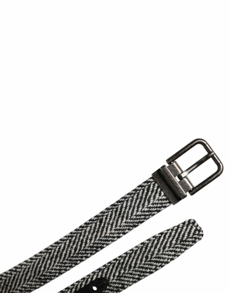 Dolce & Gabbana Black White Silver Tone Metal Buckle Belt - Image 6