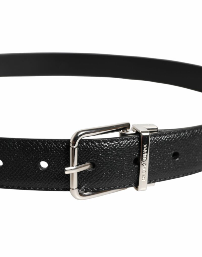 Dolce & Gabbana Black Leather Metal Buckle Classic Belt - Image 4