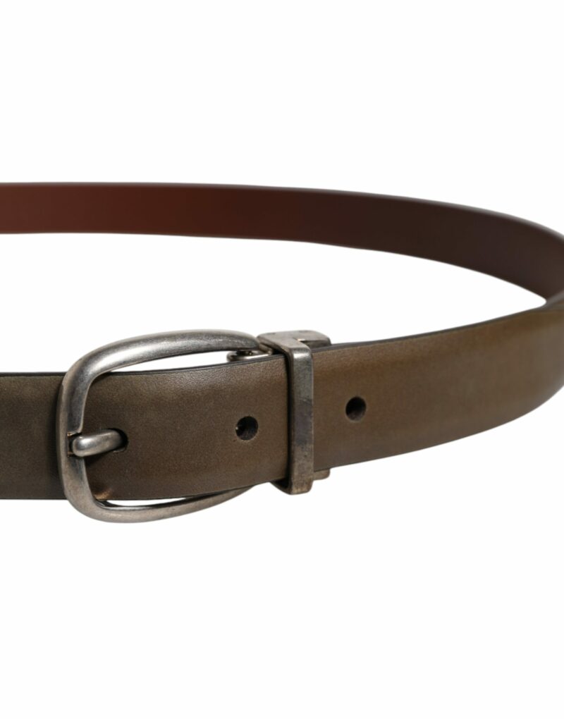 Dolce & Gabbana Brown Leather Classic Metal Logo Buckle Belt - Image 4