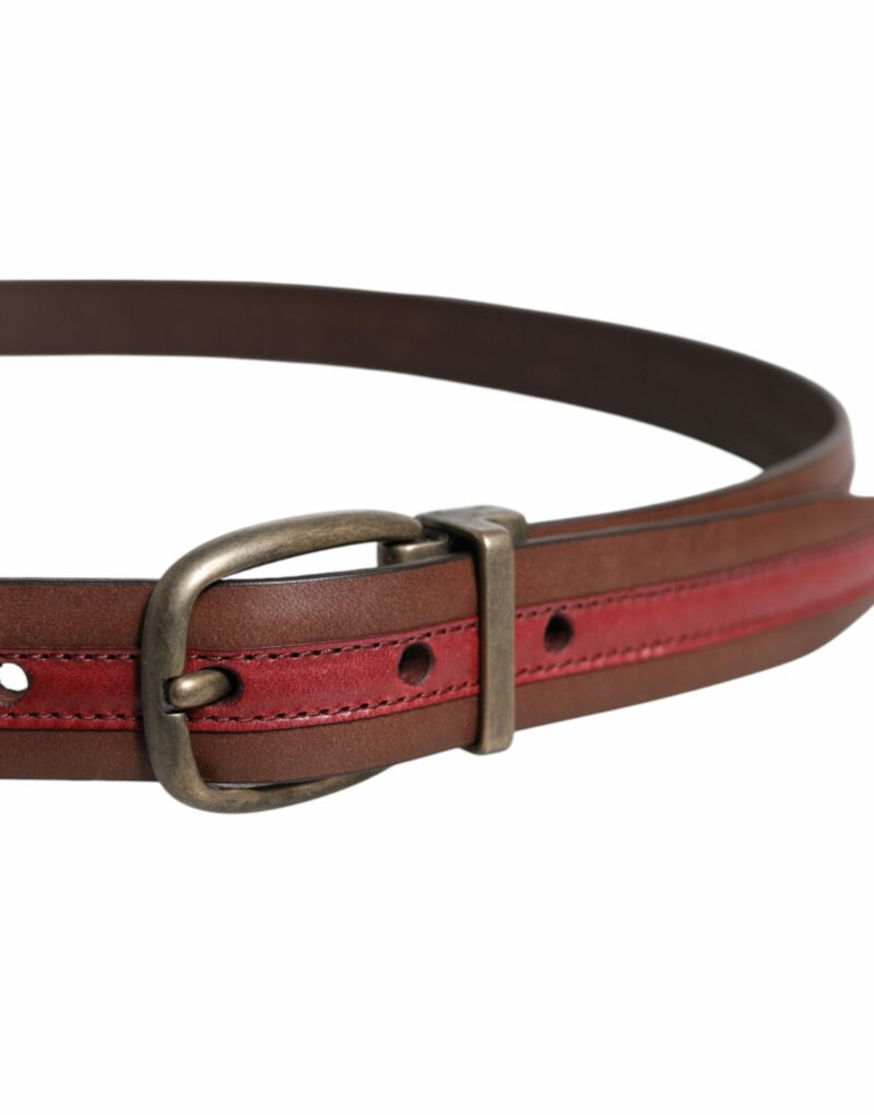 Dolce & Gabbana Burgundy Leather Metal Logo Buckle Belt - Image 4