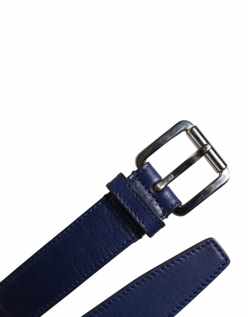 Dolce & Gabbana Blue Cotton Leather Printed Metal Buckle Belt - Image 7