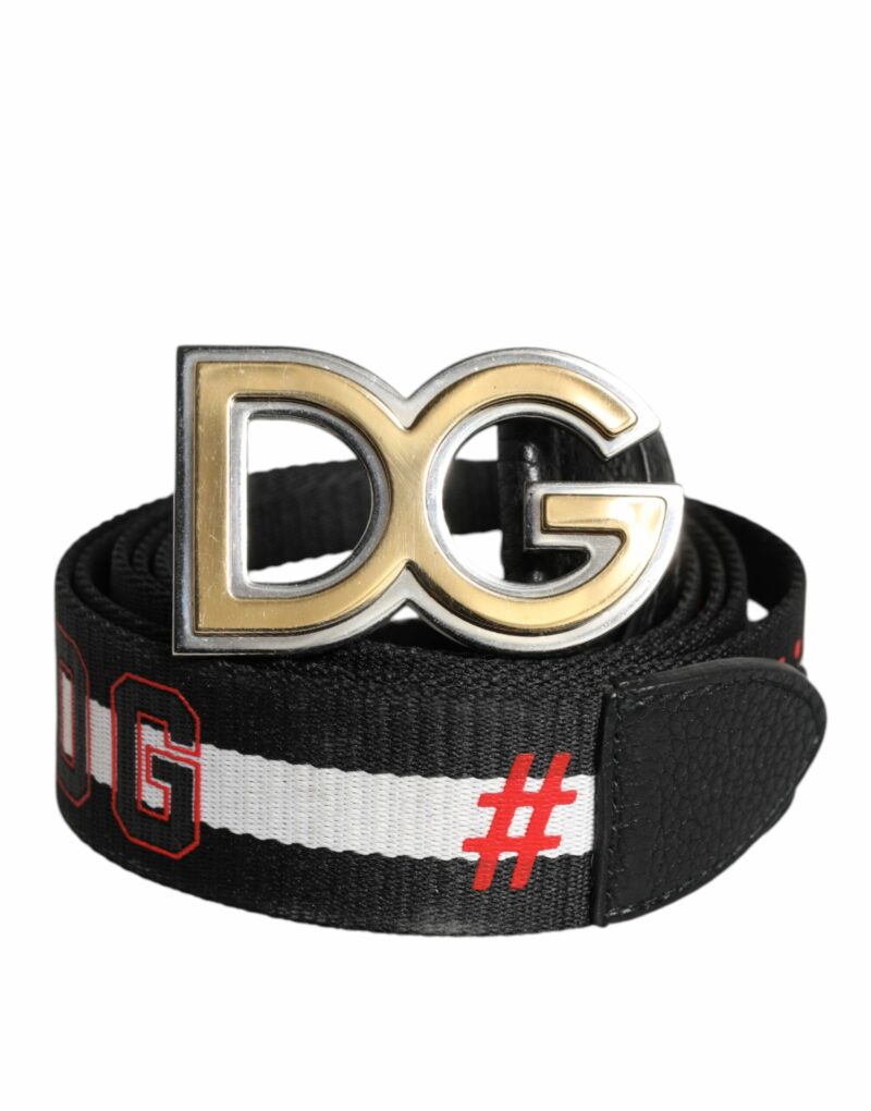 Dolce & Gabbana Black White Printed Metal Logo Buckle Belt - Image 2
