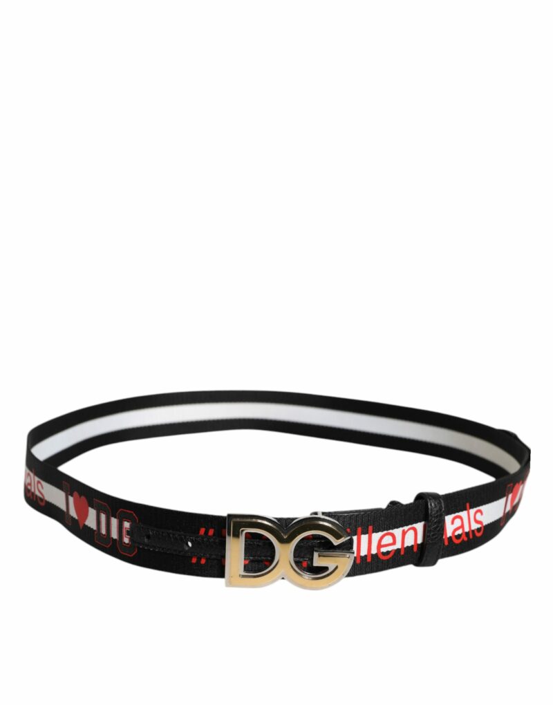Dolce & Gabbana Black White Printed Metal Logo Buckle Belt - Image 3