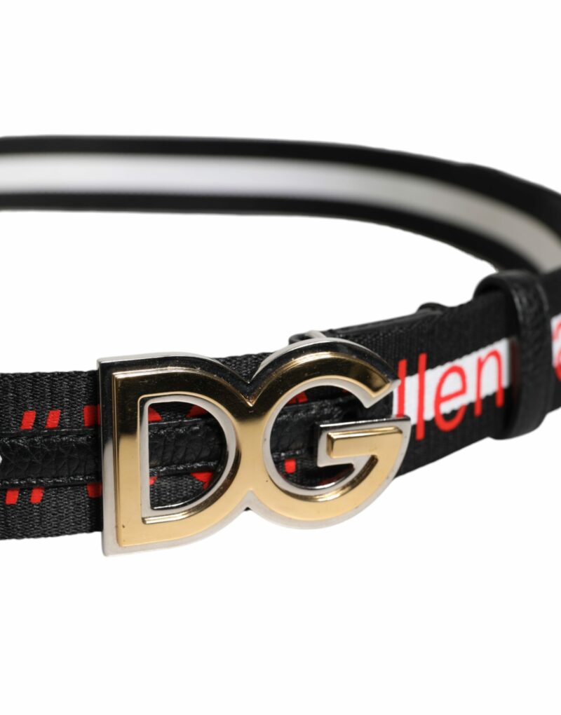 Dolce & Gabbana Black White Printed Metal Logo Buckle Belt - Image 4