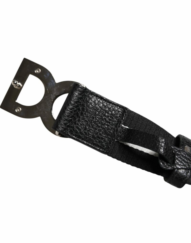 Dolce & Gabbana Black White Printed Metal Logo Buckle Belt - Image 5