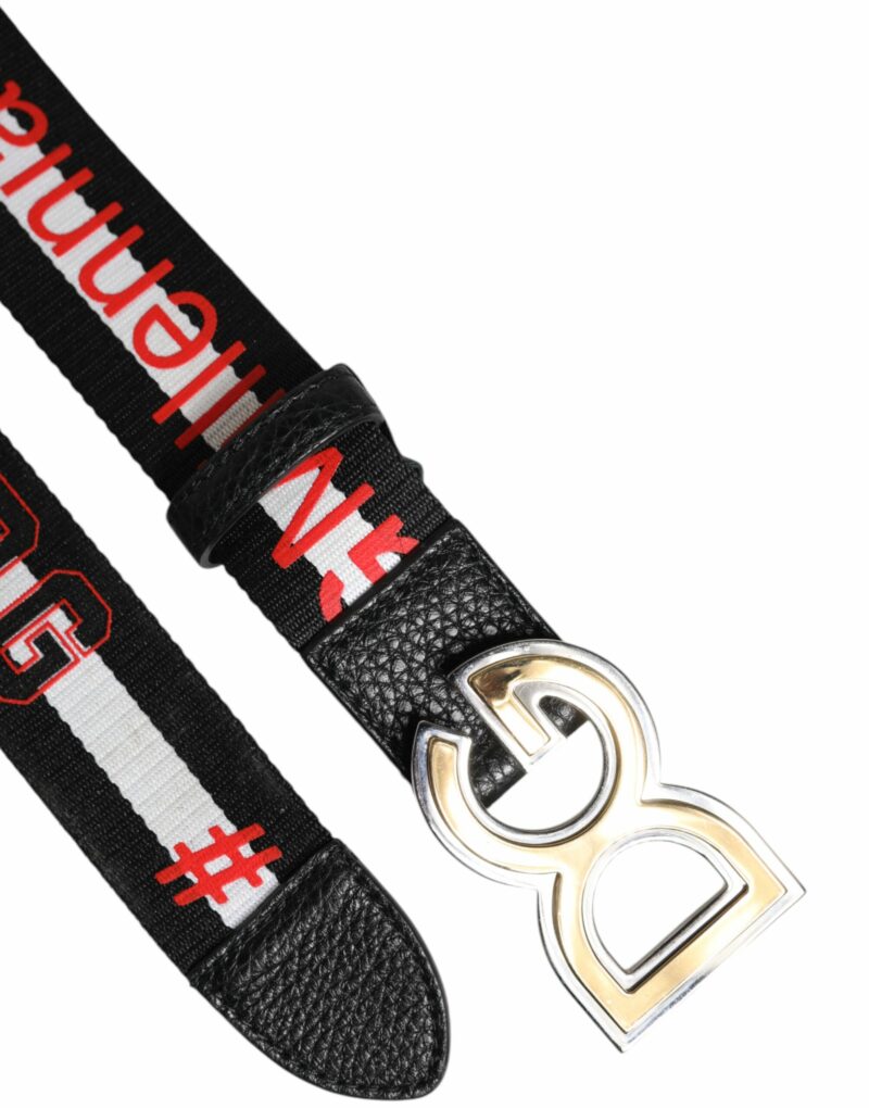 Dolce & Gabbana Black White Printed Metal Logo Buckle Belt - Image 6
