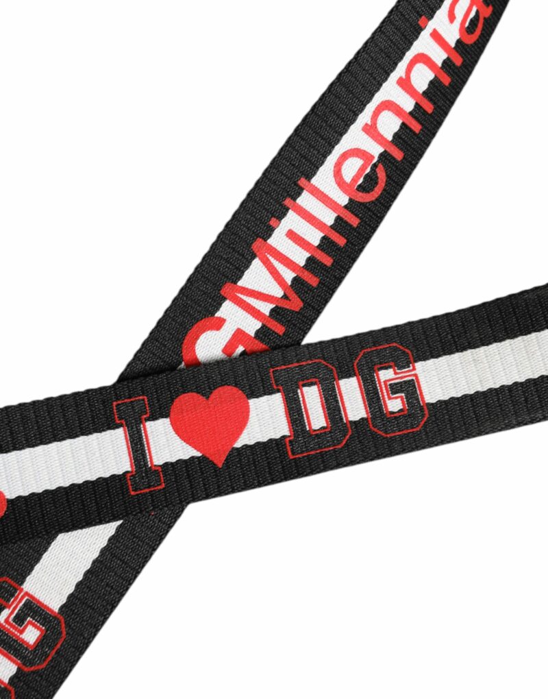 Dolce & Gabbana Black White Printed Metal Logo Buckle Belt - Image 7