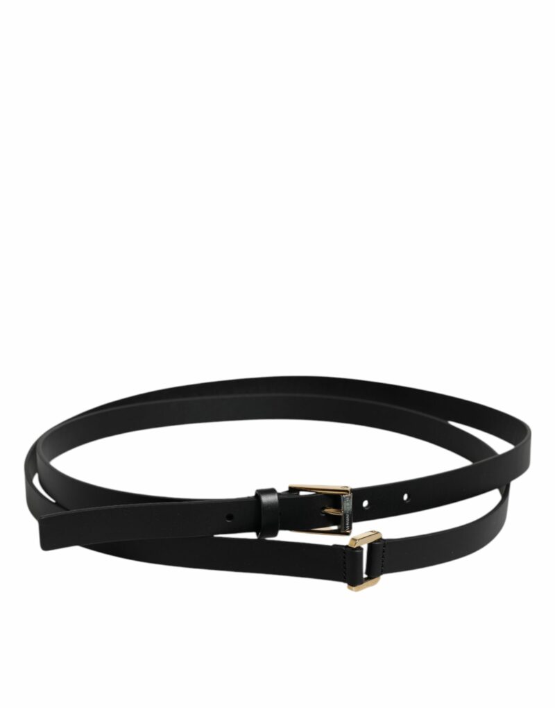 Dolce & Gabbana Black Calfskin Classic Metal Logo Buckle Belt - Image 3