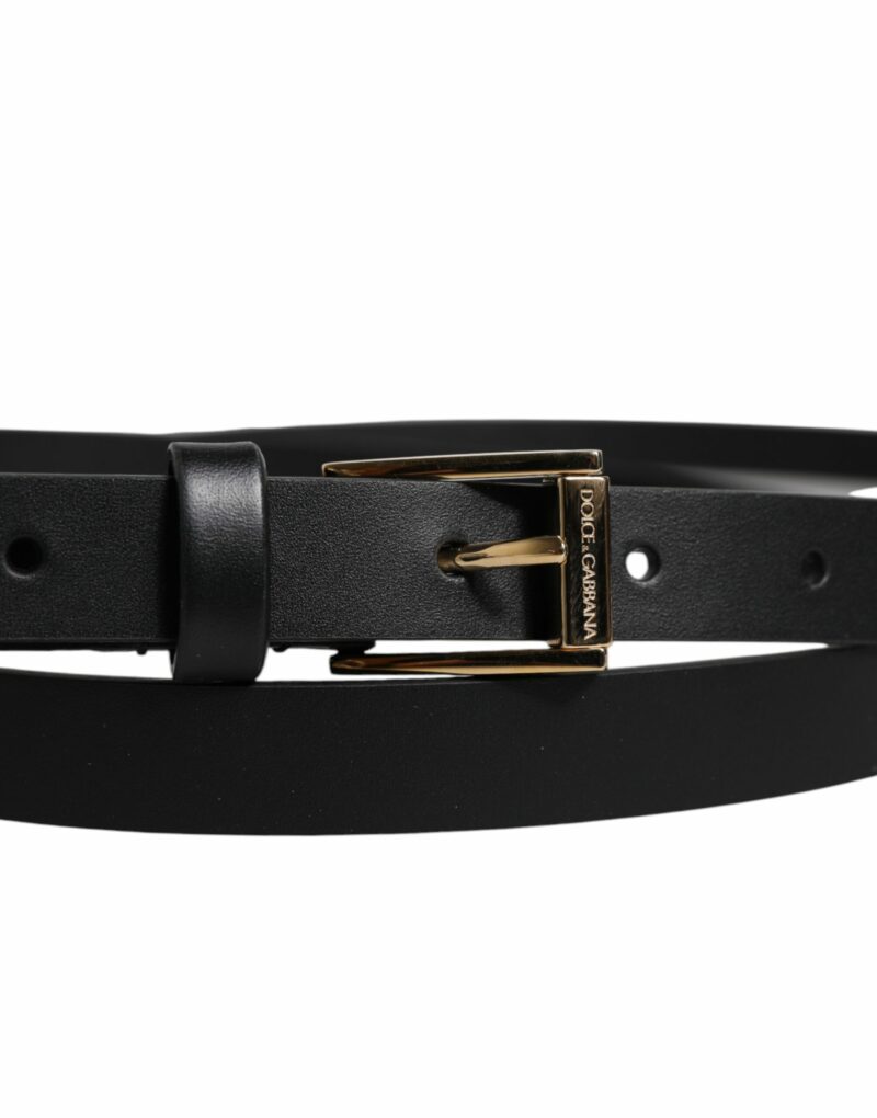 Dolce & Gabbana Black Calfskin Classic Metal Logo Buckle Belt - Image 4