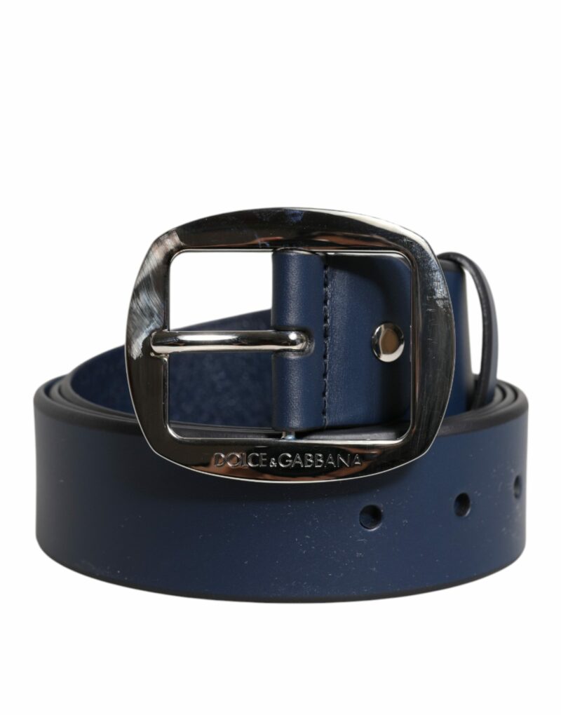 Dolce & Gabbana Blue Calf Leather Classic Metal Buckle Belt - Image 2