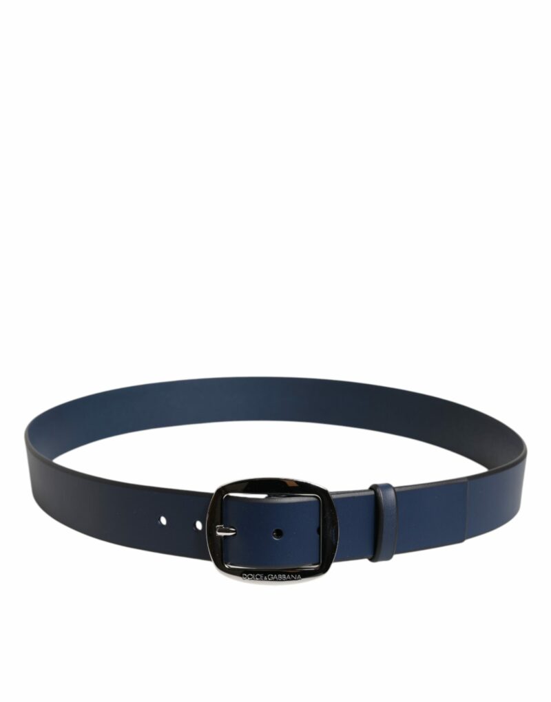 Dolce & Gabbana Blue Calf Leather Classic Metal Buckle Belt - Image 3