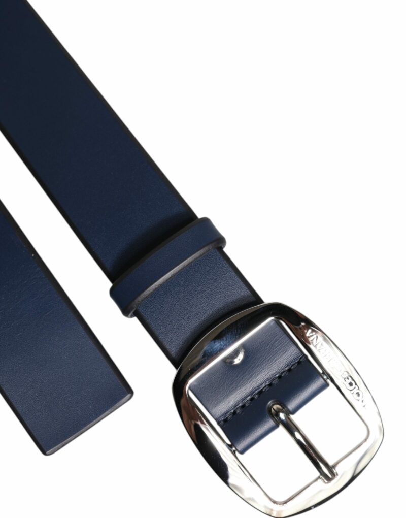 Dolce & Gabbana Blue Calf Leather Classic Metal Buckle Belt - Image 6