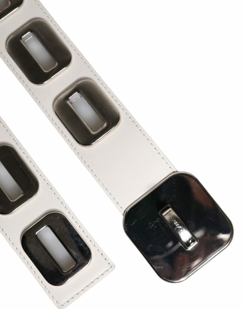 Dolce & Gabbana White Leather Gold Tone Rotating Buckle Belt - Image 6
