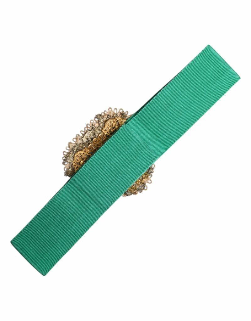 Dolce & Gabbana Green Stretch Wide Waist Heart Embellished Belt - Image 3