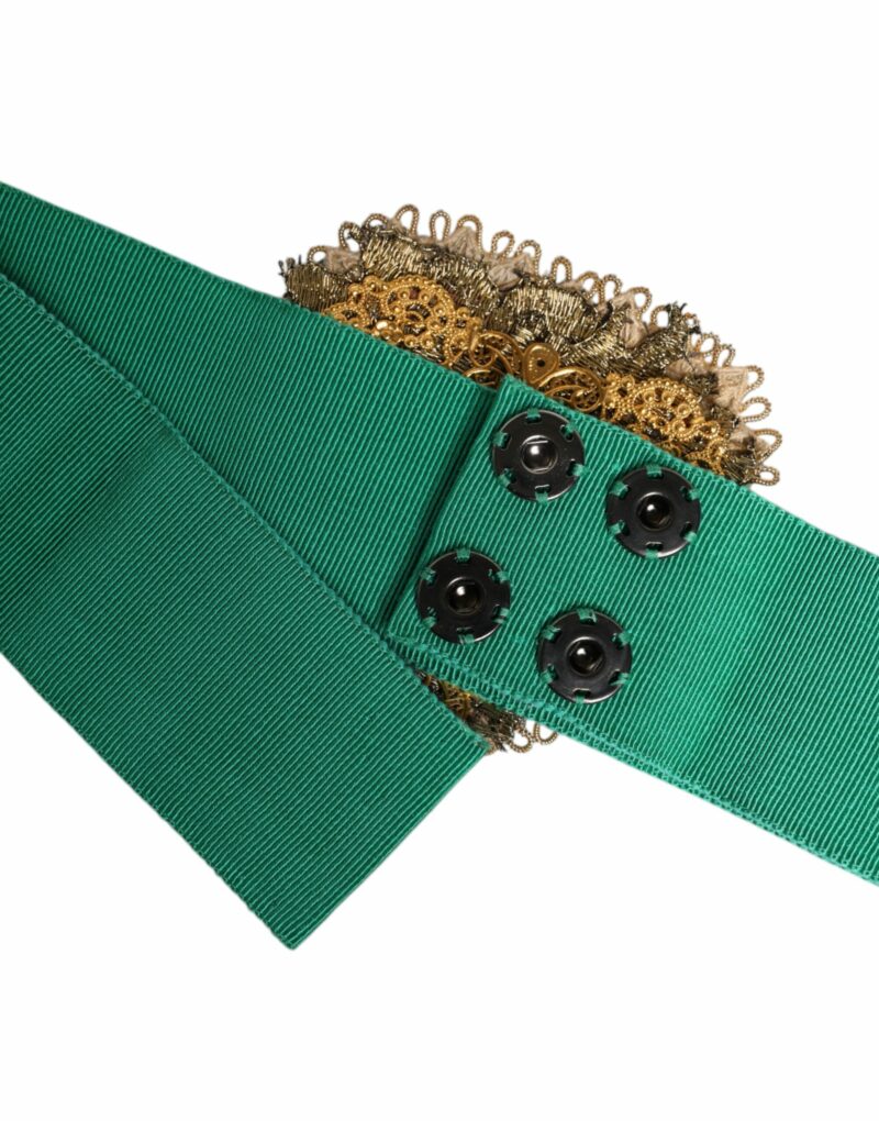 Dolce & Gabbana Green Stretch Wide Waist Heart Embellished Belt - Image 4