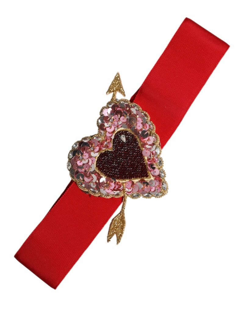 Dolce & Gabbana Red Stretch Wide Waist Heart Embellished Belt - Image 2