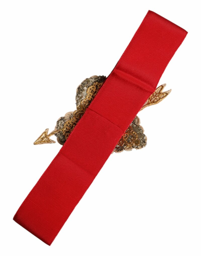 Dolce & Gabbana Red Stretch Wide Waist Heart Embellished Belt - Image 3