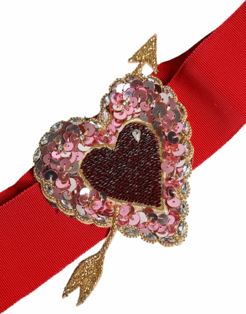 Dolce & Gabbana Red Stretch Wide Waist Heart Embellished Belt - Image 5