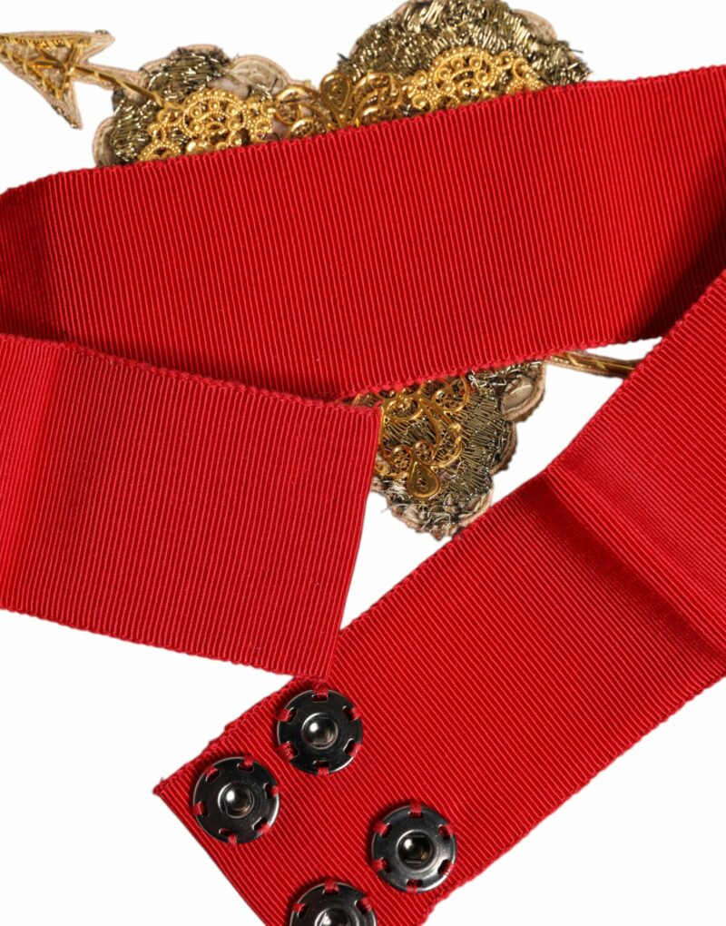 Dolce & Gabbana Red Stretch Wide Waist Heart Embellished Belt - Image 6