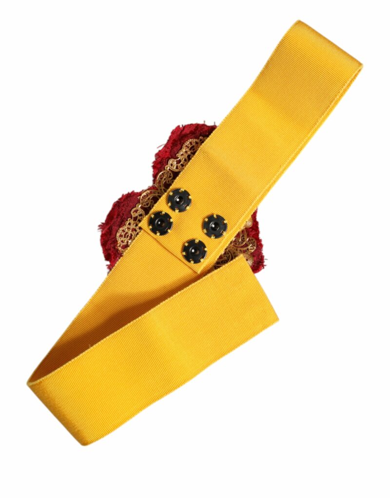 Dolce & Gabbana Yellow Stretch Wide Waist Heart Embellished Belt - Image 3