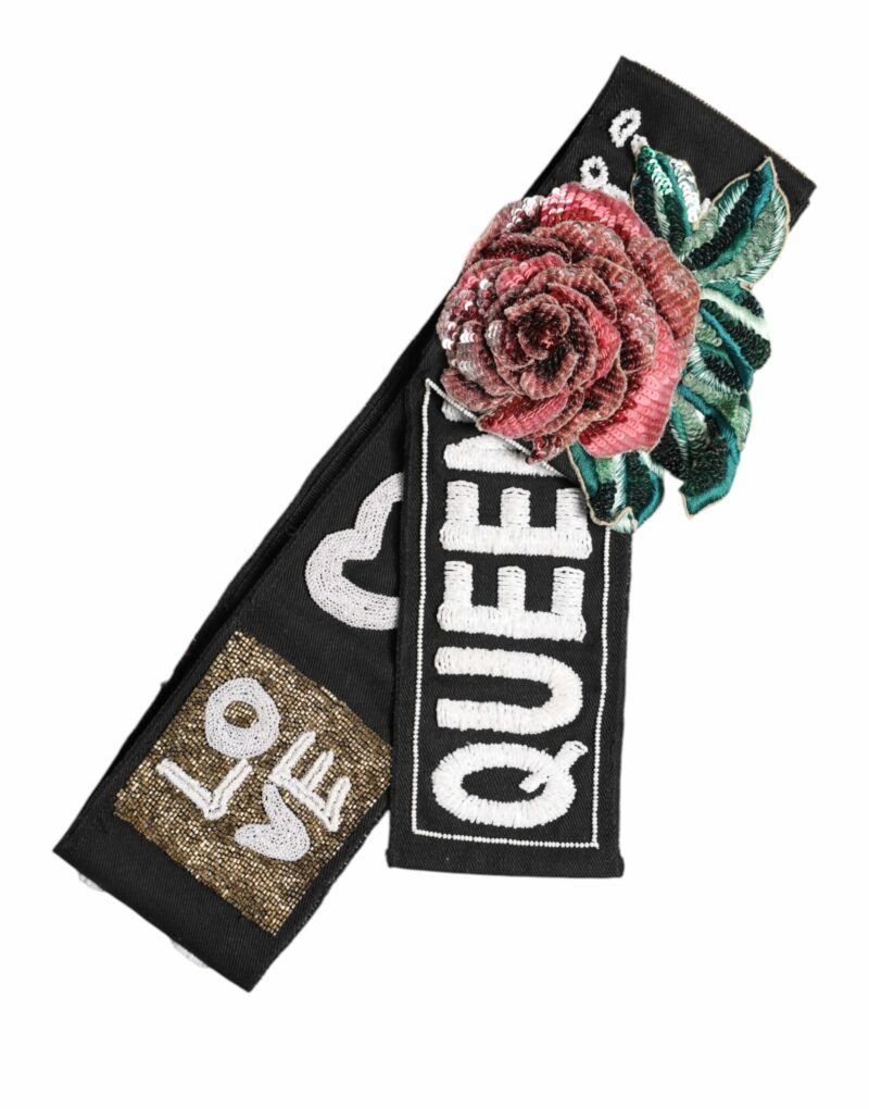 Dolce & Gabbana Black Stretch Multicolor Embellished Waist Belt - Image 2