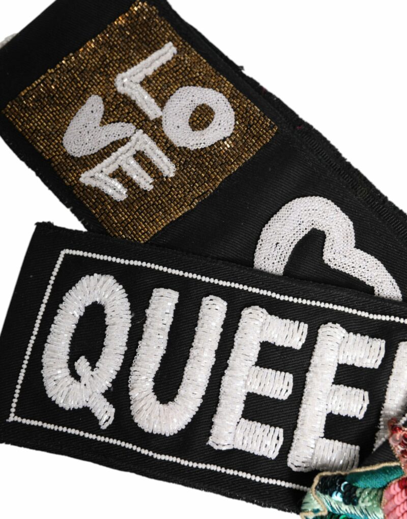 Dolce & Gabbana Black Stretch Multicolor Embellished Waist Belt - Image 3