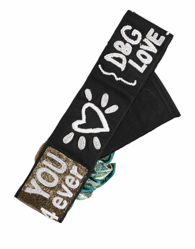 Dolce & Gabbana Black Stretch Multicolor Embellished Waist Belt - Image 4