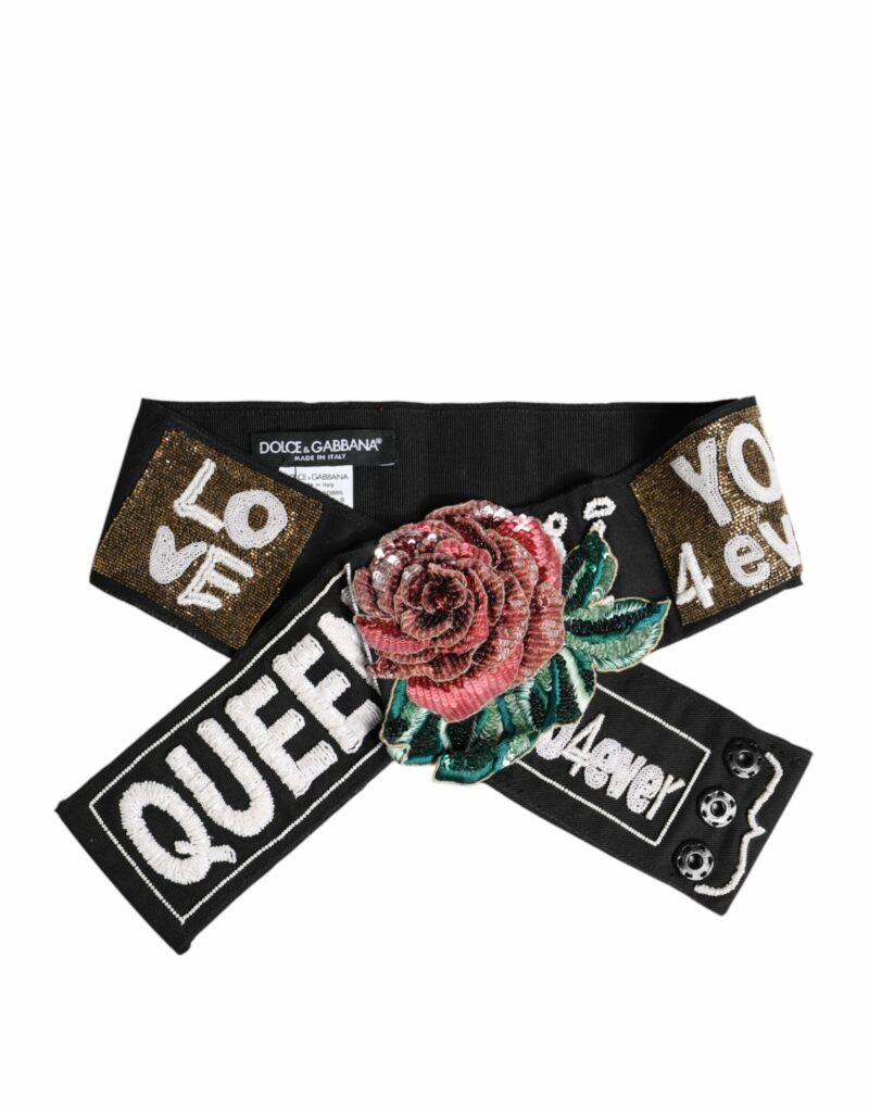 Dolce & Gabbana Black Stretch Multicolor Embellished Waist Belt - Image 5