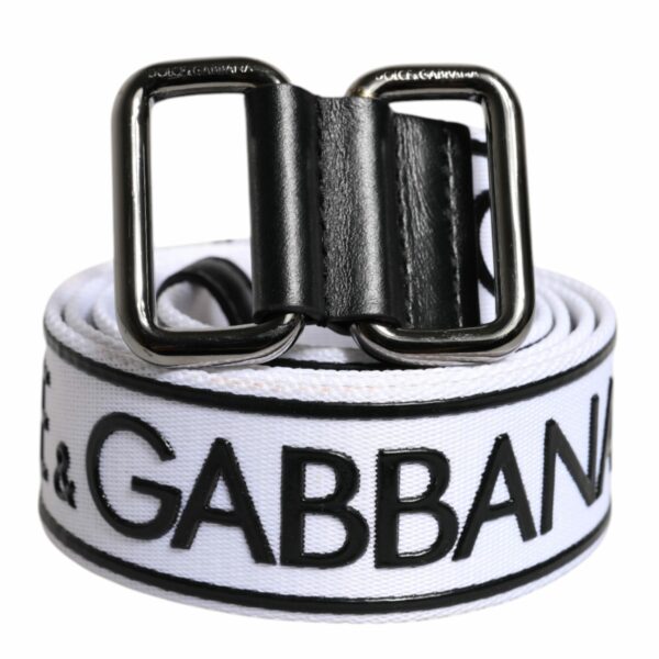 Dolce & Gabbana Black White Logo Printed Metal Buckle Belt