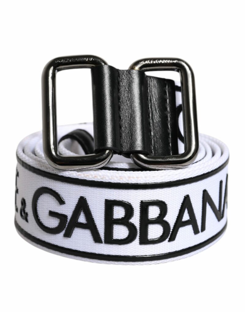 Dolce & Gabbana Black White Logo Printed Metal Buckle Belt