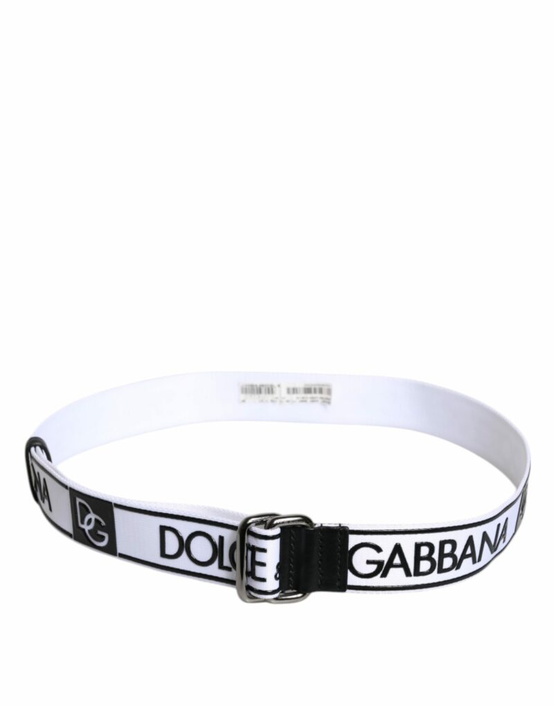 Dolce & Gabbana Black White Logo Printed Metal Buckle Belt - Image 2