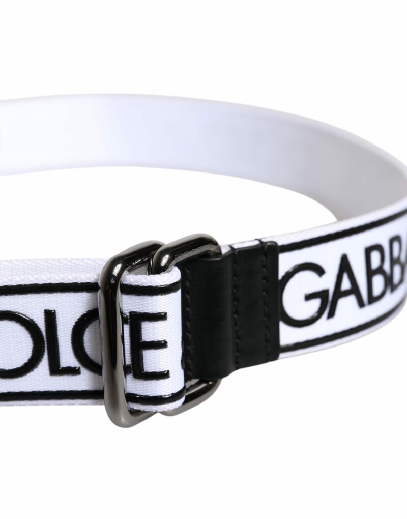 Dolce & Gabbana Black White Logo Printed Metal Buckle Belt - Image 3