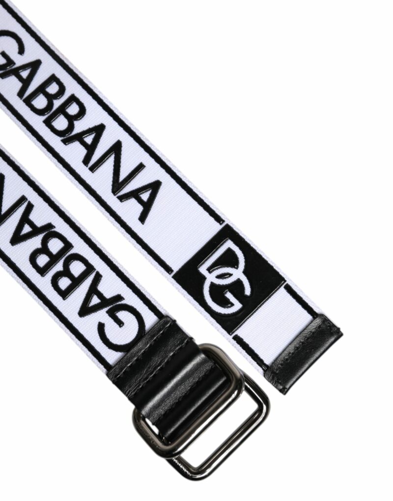 Dolce & Gabbana Black White Logo Printed Metal Buckle Belt - Image 5