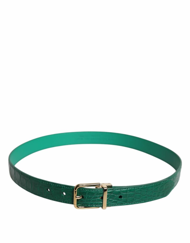Dolce & Gabbana Green Leather Logo Metal Waist Buckle Belt - Image 2