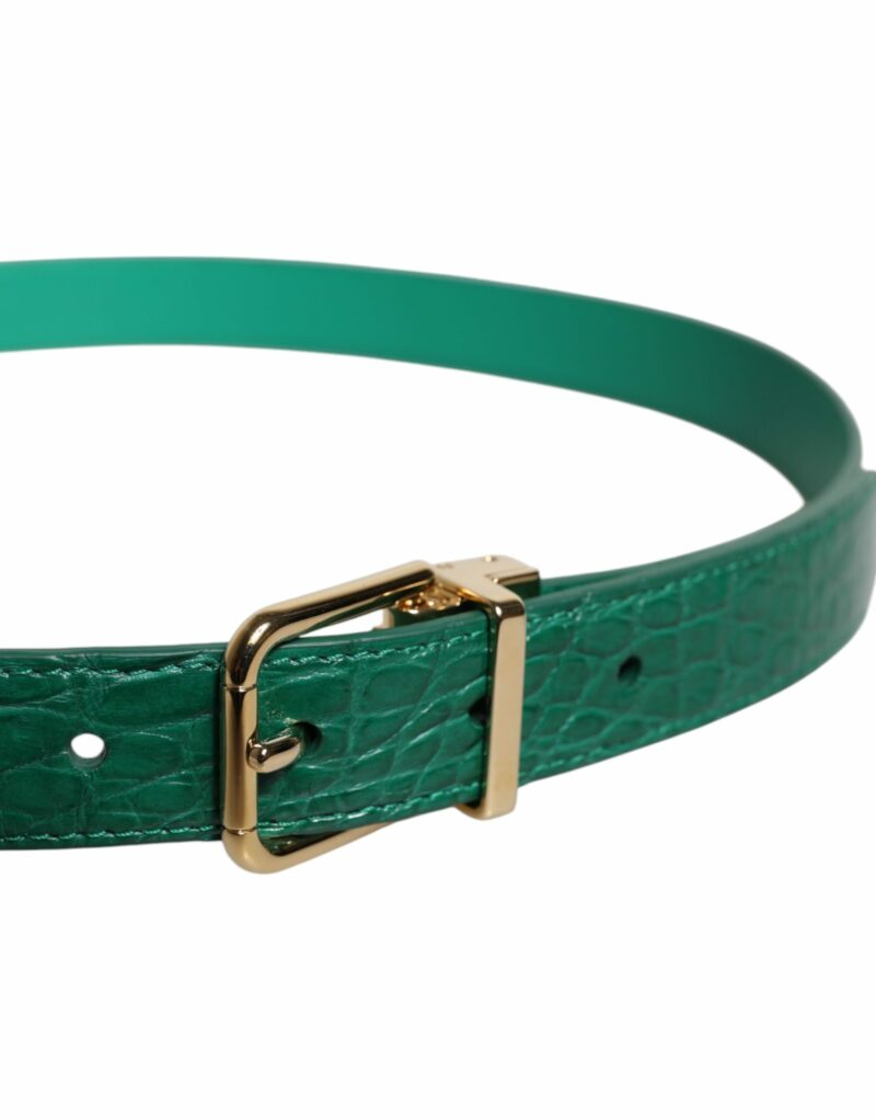 Dolce & Gabbana Green Leather Logo Metal Waist Buckle Belt - Image 3