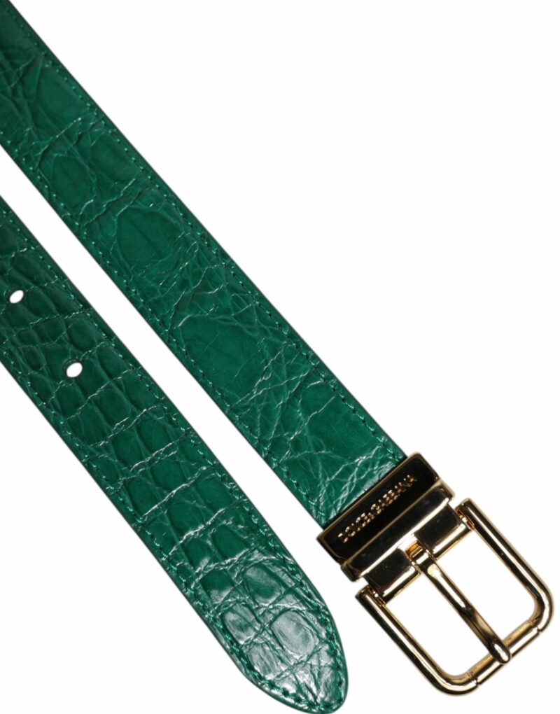 Dolce & Gabbana Green Leather Logo Metal Waist Buckle Belt - Image 5